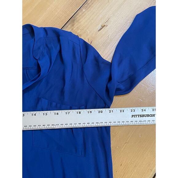 LUSH women's royal blue sheer blouse V-neck. Roll tab sleeve. Size Small - Picture 5 of 7